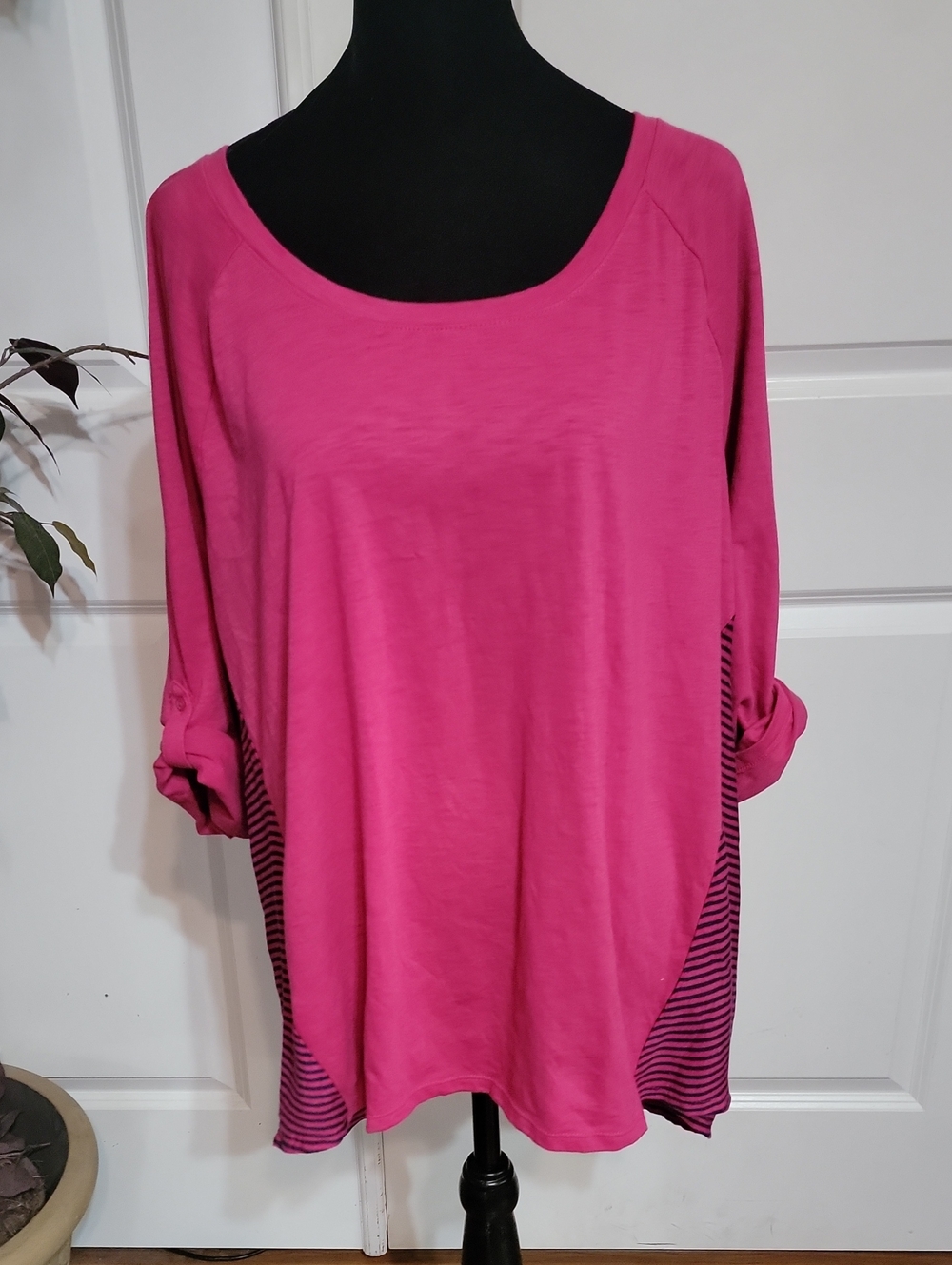 Sonoma Fuchsia Scoop Neck Tunic with Striped Side Panels
